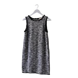 Loft Black, Beige & Pink Textured Sleeveless Crewneck Sheath Dress w Fringes - M